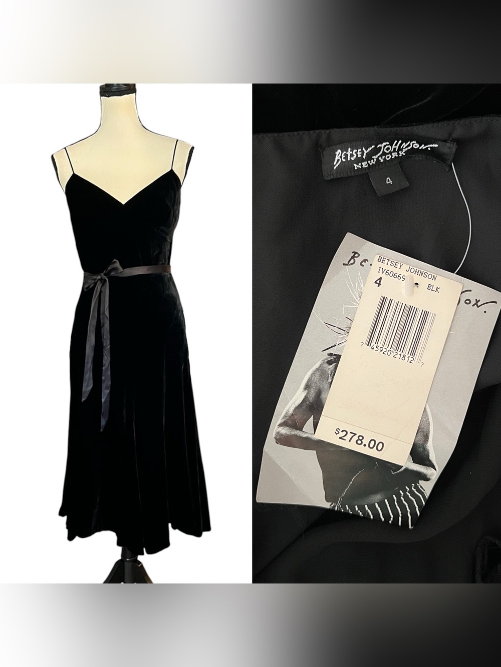 NWT Vintage Betsey Johnson New York Black Velvet Goth Witchy Silk Blend Dress